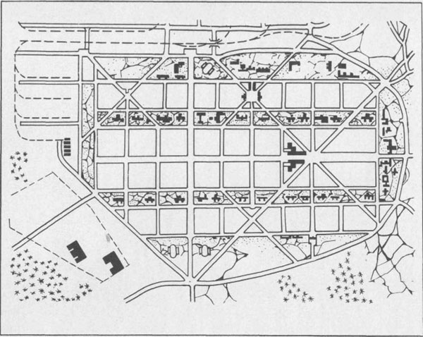 Генеральный план левобережья Новосибирска, разработанный арх. Д. Бабенковым, А. Власовым, Н. Поляковым (бригада  ВОПРА) в  1931 г.