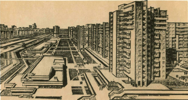 Эскиз застройки центра по проекту его детальной планировки. 1974 г.