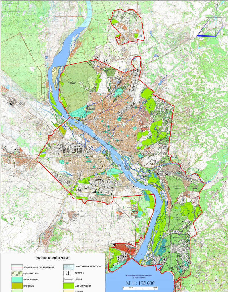 Генеральный план Новосибирска. Приложение 6. Карта-схема существующего водного фонда и городских лесов
