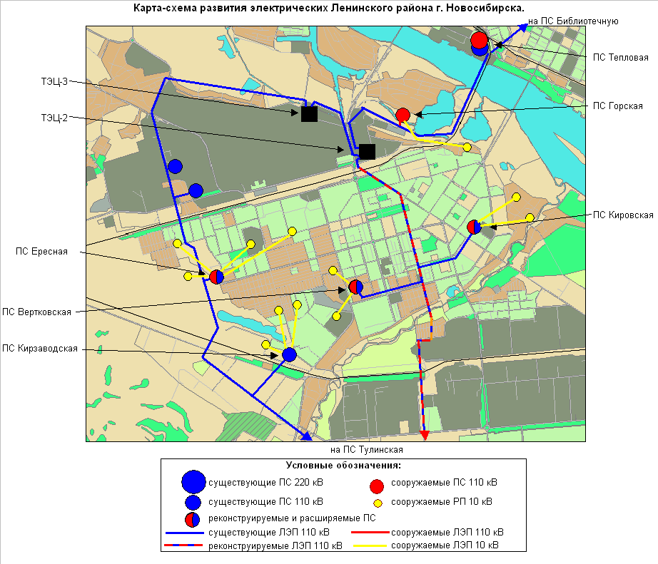 Рисунок 3. Карта-схема развития электрических сетей в зоне Ленинского района