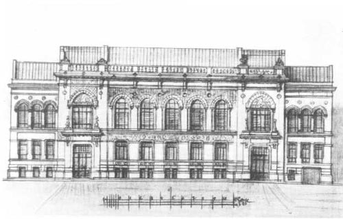 Фасад дома-клуба Московского купеческого собрания. Конкурсный проект, вторая премия
