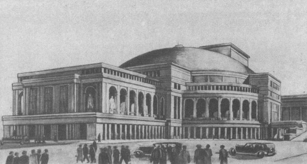 Эскизный проект «оформления» здания ДКиН инженера И. А. Бурлакова. Конкурс 1933 года