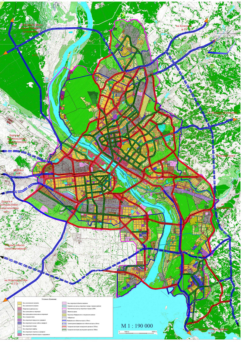 Генеральный план Новосибирска. Приложение 17. Карта-схема планируемой магистральной улично-дорожной сети на период до 2030 года