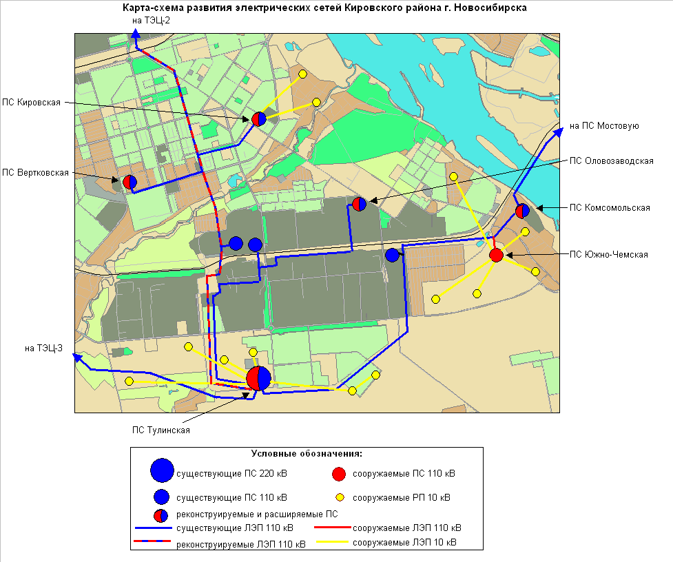 Рисунок 2. Карта-схема развития электрических сетей в зоне Кировского района