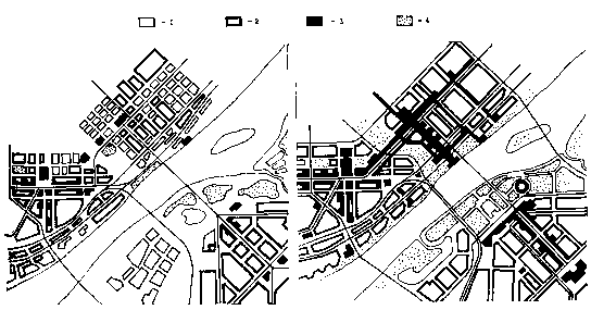 Новосибирск. Схема проекта детальной планировки общегородского центра. Существующее положение на 1973 год и развитие до 2000 года