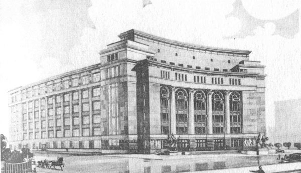 Проект дома Соцземледелия (Новосибирск. Архитекторы Н. С. Кузьмин, Н.В. Васильев), 1937 г.