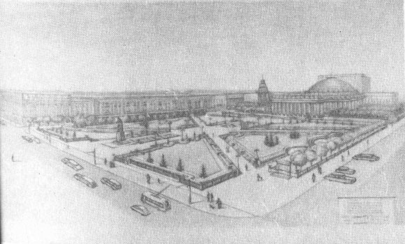 Проект детальной планировки центра Новосибирска по проекту 1968 года.